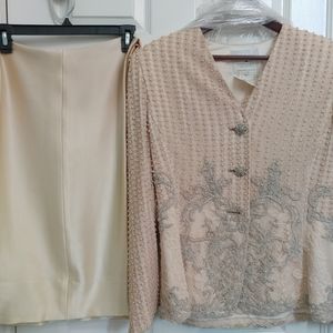 2pc BADGLEY MISCHKA BEADED silk pant suit size 14